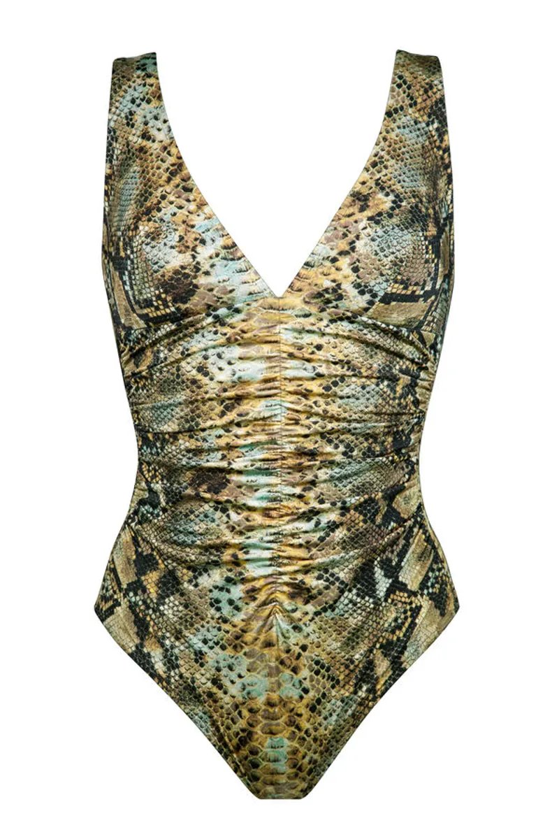 Maryan Mehlhorn Serpent Plunge Swimsuit in Python