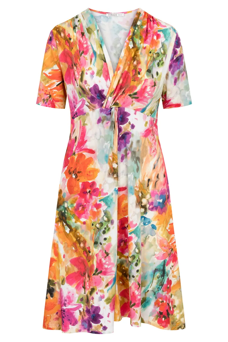 Louis Feraud Flower Short Sleeve Beachdress in Pink