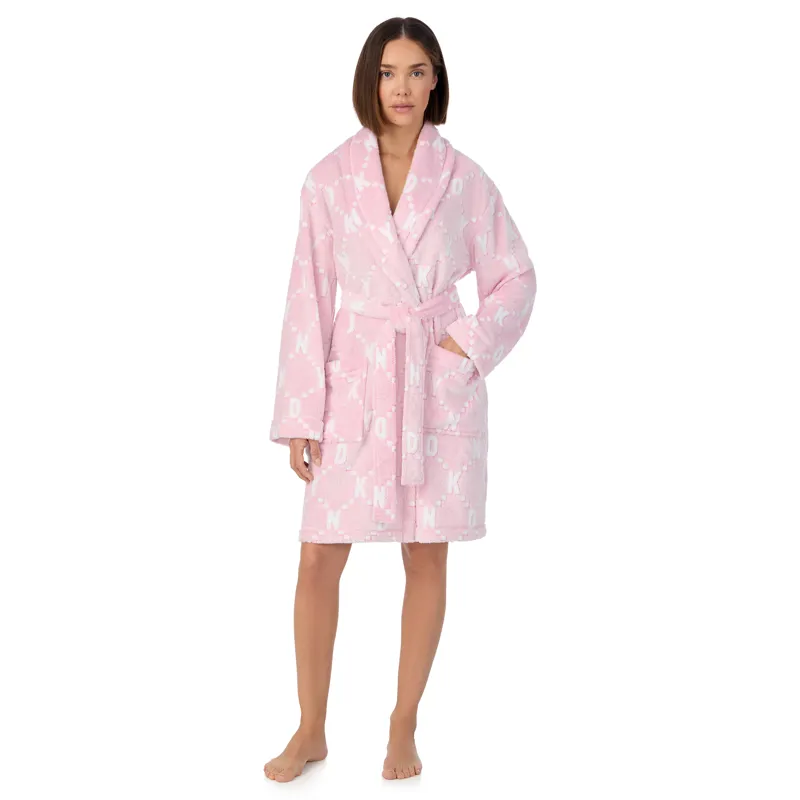 DKNY Signature Short Robe in Pink Logo