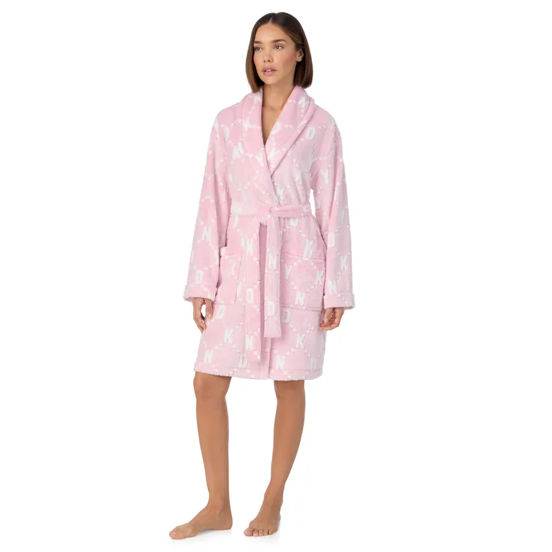 DKNY Signature Short Robe in Pink Logo-1