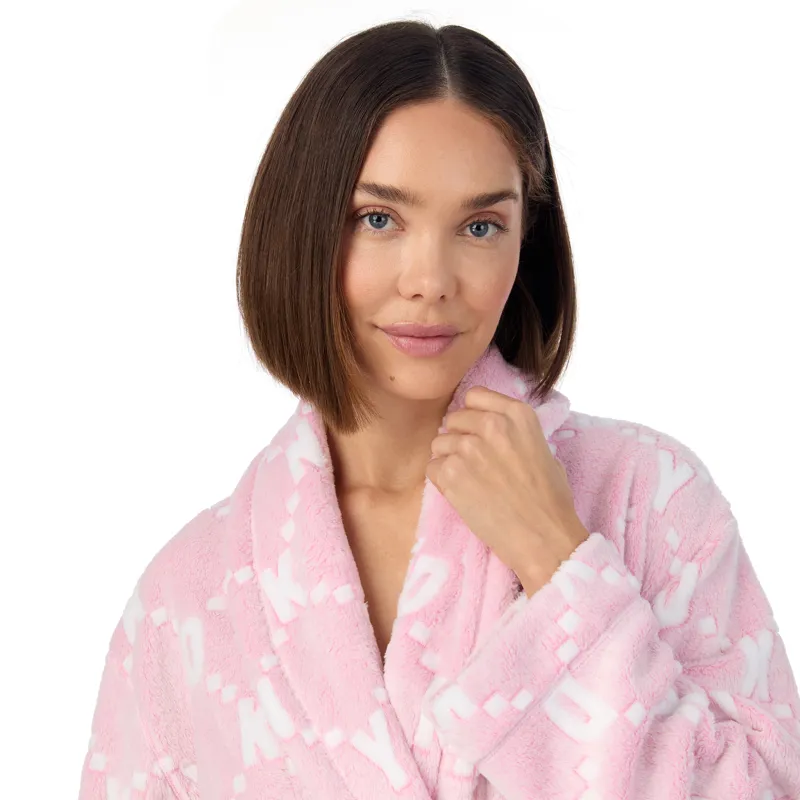 DKNY Signature Short Robe in Pink Logo-2