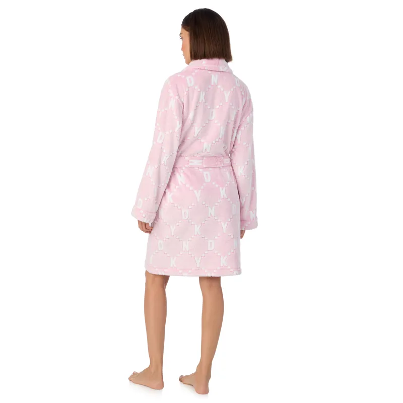 DKNY Signature Short Robe in Pink Logo-3