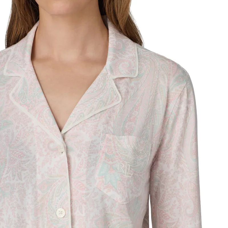 Ralph Lauren Paisley Cotton Knit Classic Pyjama in Pink-2