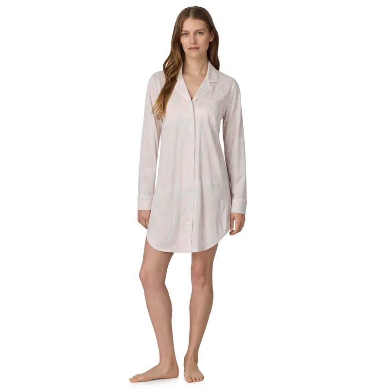 Ralph Lauren Paisley Cotton Knit Classic Sleepshirt in Pink