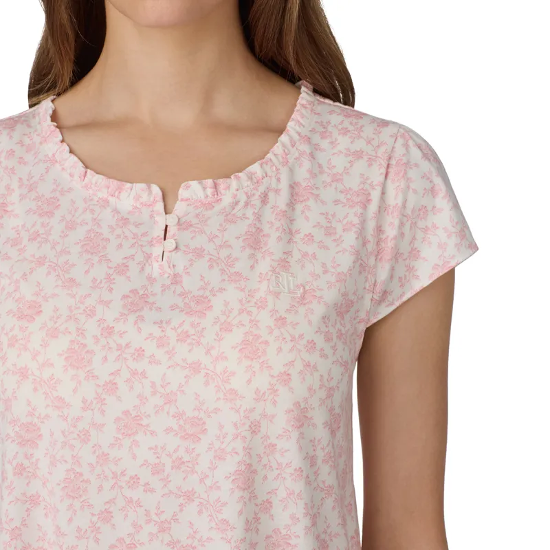 Ralph Lauren Floral Cotton Knit Short Sleeve Ballet Gown in Pink-2