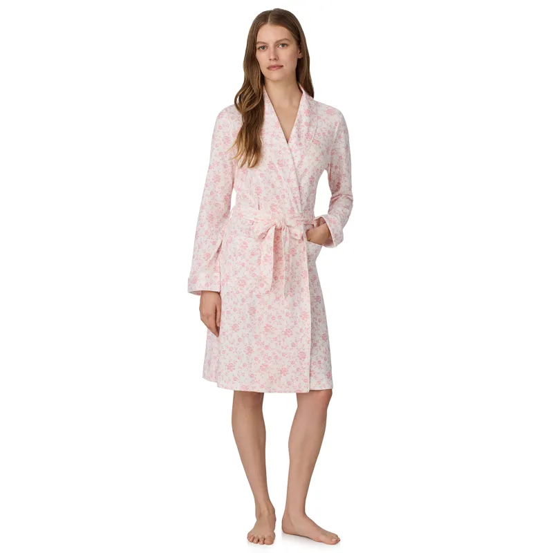 Ralph Lauren Floral Cotton Interlock Short Robe in Pink-1