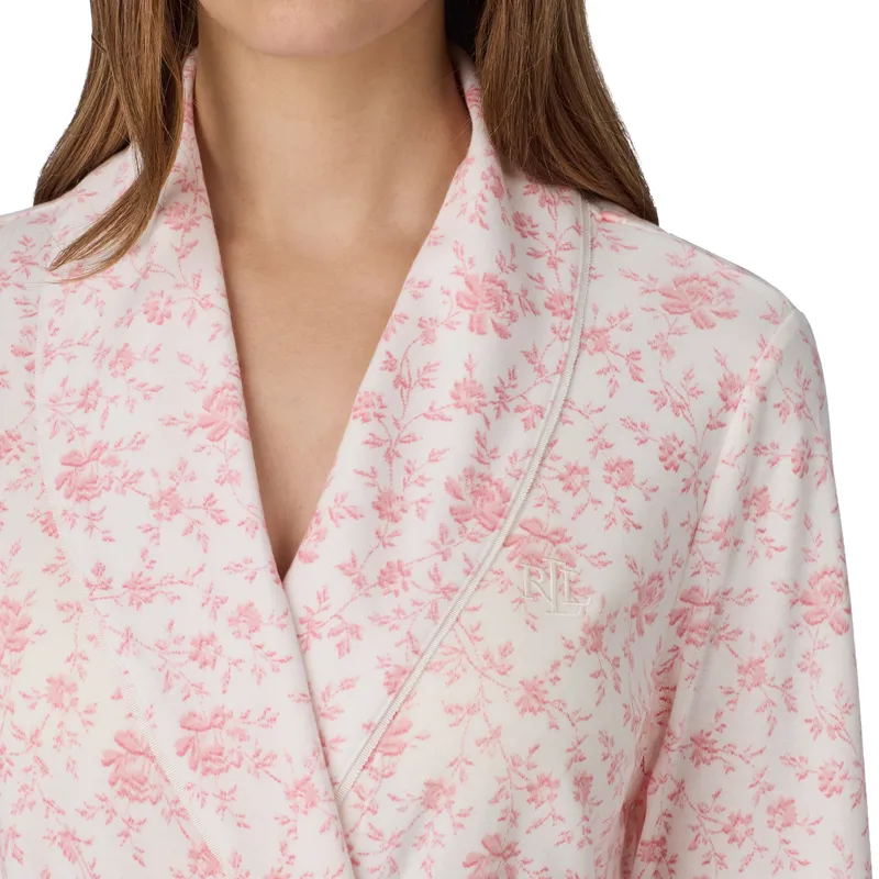 Ralph Lauren Floral Cotton Interlock Short Robe in Pink-3