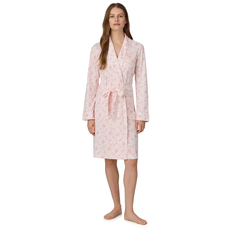 Ralph Lauren Floral Cotton Interlock Short Robe in Pink