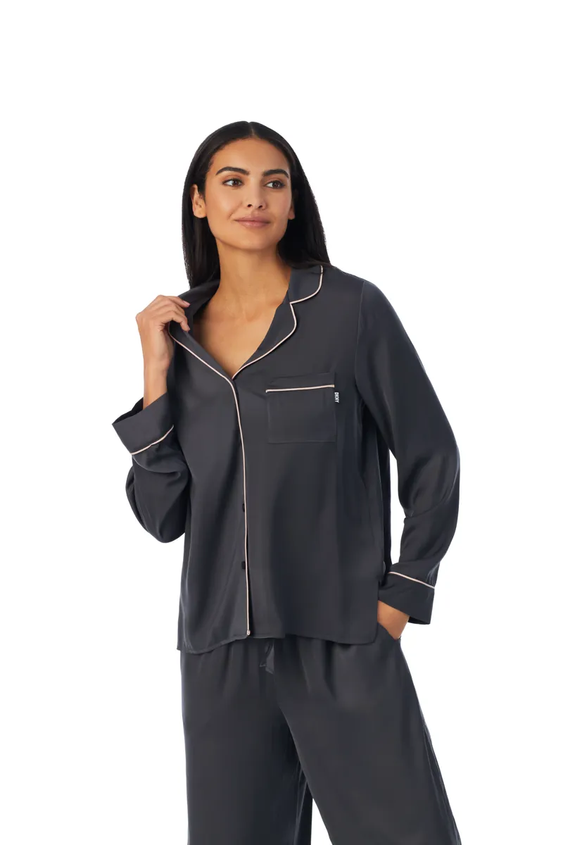 DKNY Classic Satin Pyjama in Charcoal-3