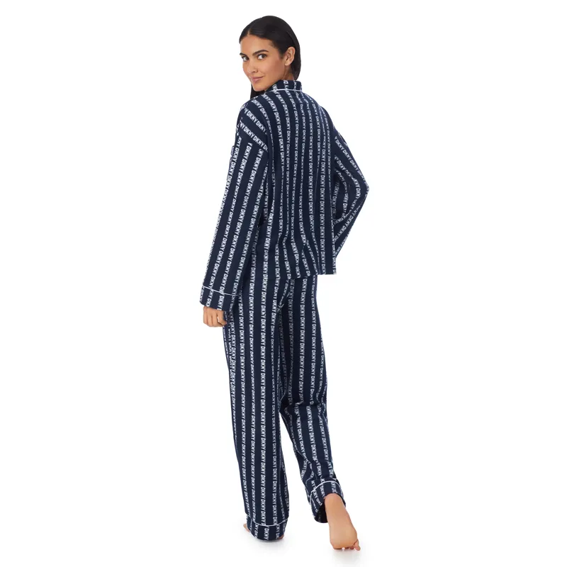 DKNY Folded Fleece Classic Pyjama Logo Stripe in Navy-2