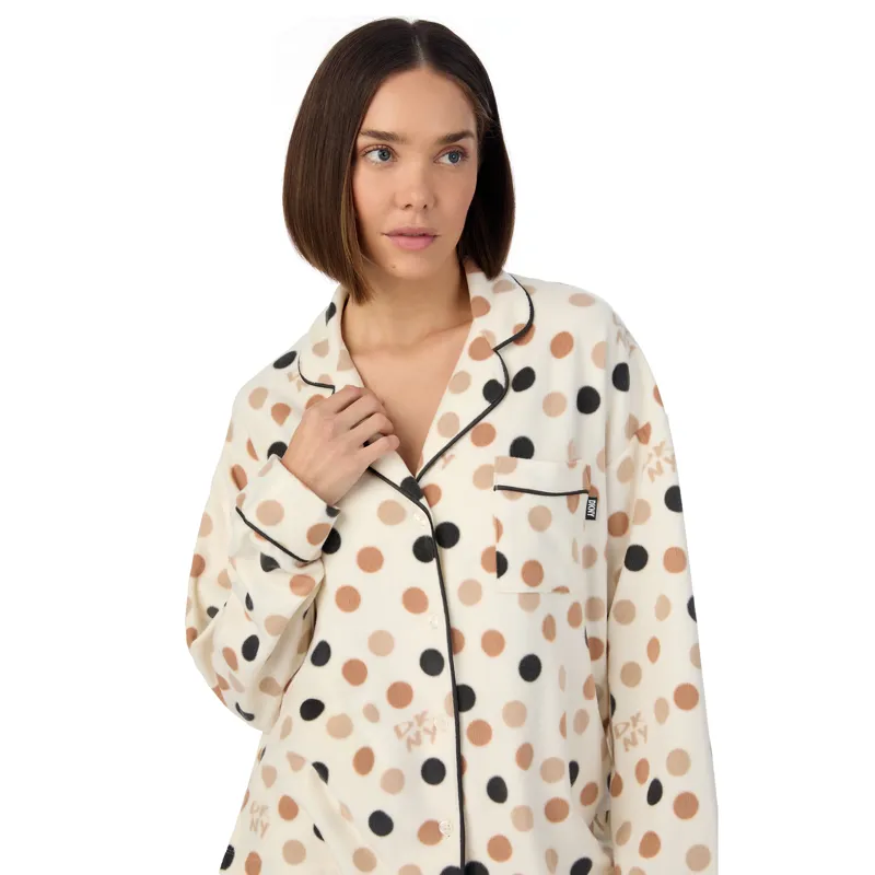 DKNY Cosy Season Fleece Pyjama in White Dot-3