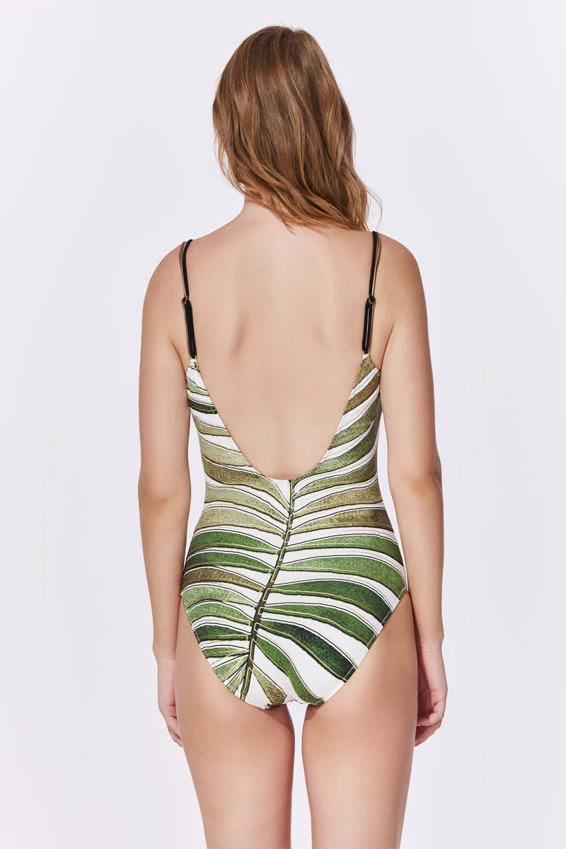 Gottex Willow Round Neck Swimsuit in White Green-2