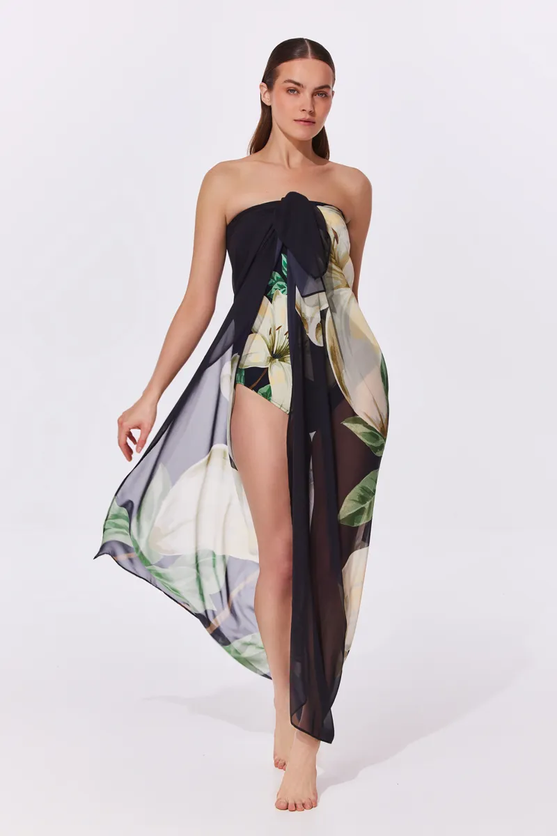 Gottex Yuki Flower Pareo in Black