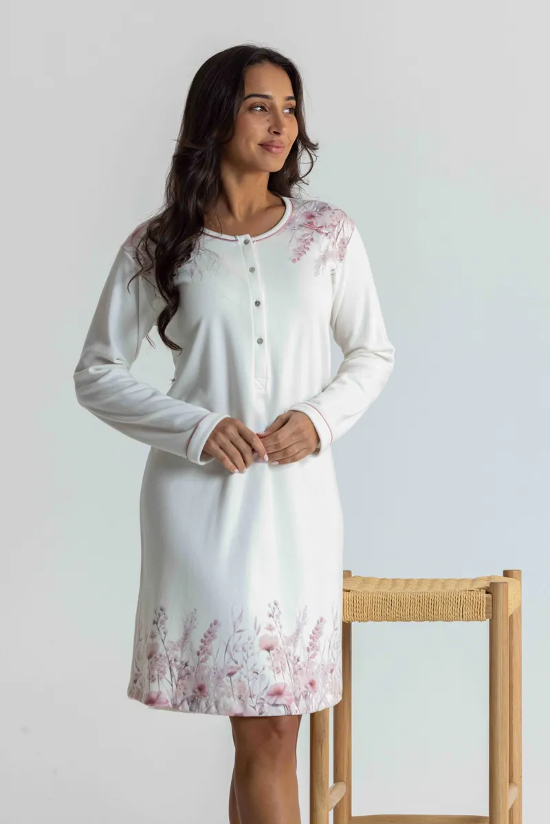 Mira Double Knit Meadow Nightshirt in Pearl