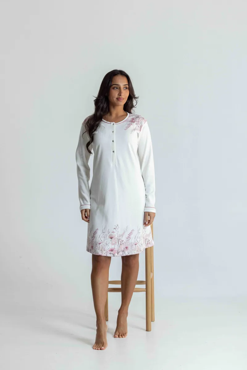 Mira Double Knit Meadow Nightshirt in Pearl-1