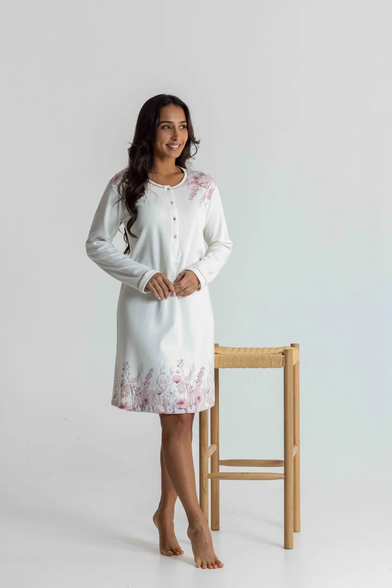 Mira Double Knit Meadow Nightshirt in Pearl-2