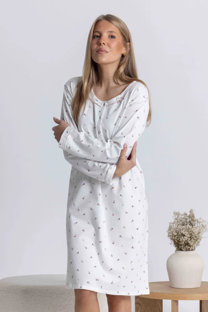 Mira Jersey Mini Flower Nightshirt in Pearl