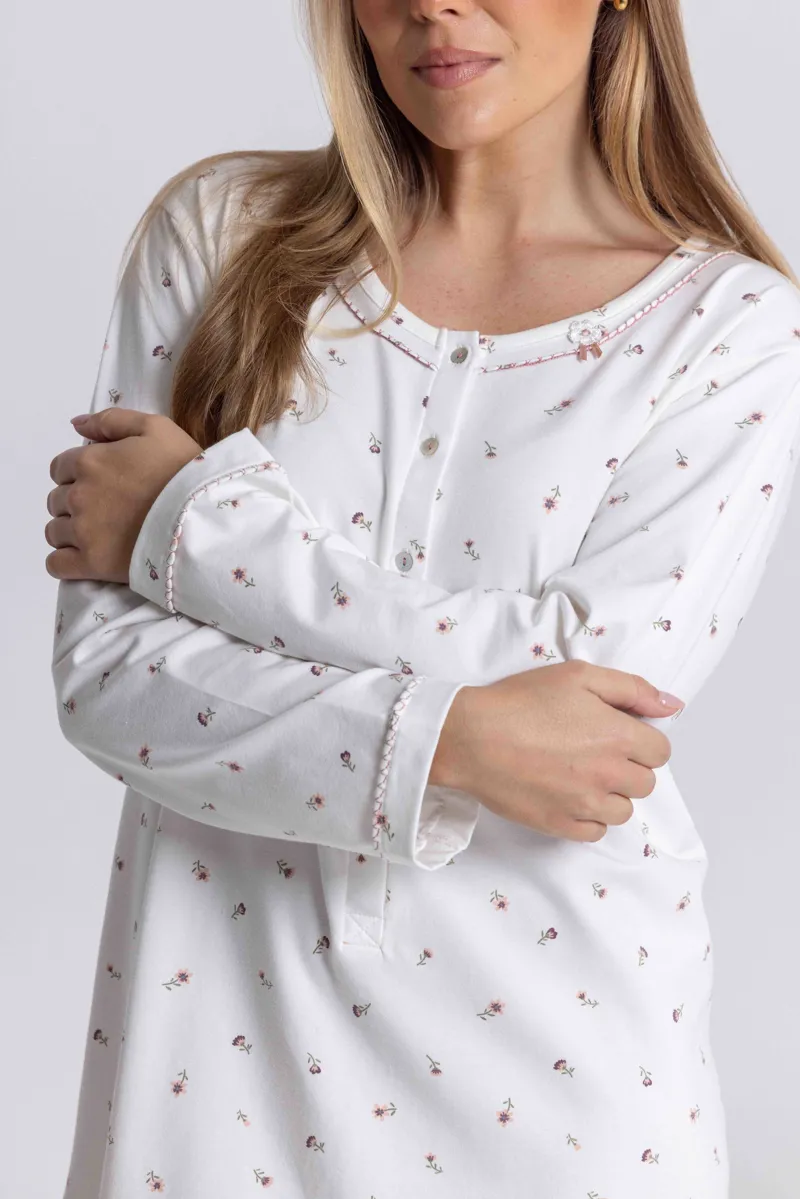 Mira Jersey Mini Flower Nightshirt in Pearl-1