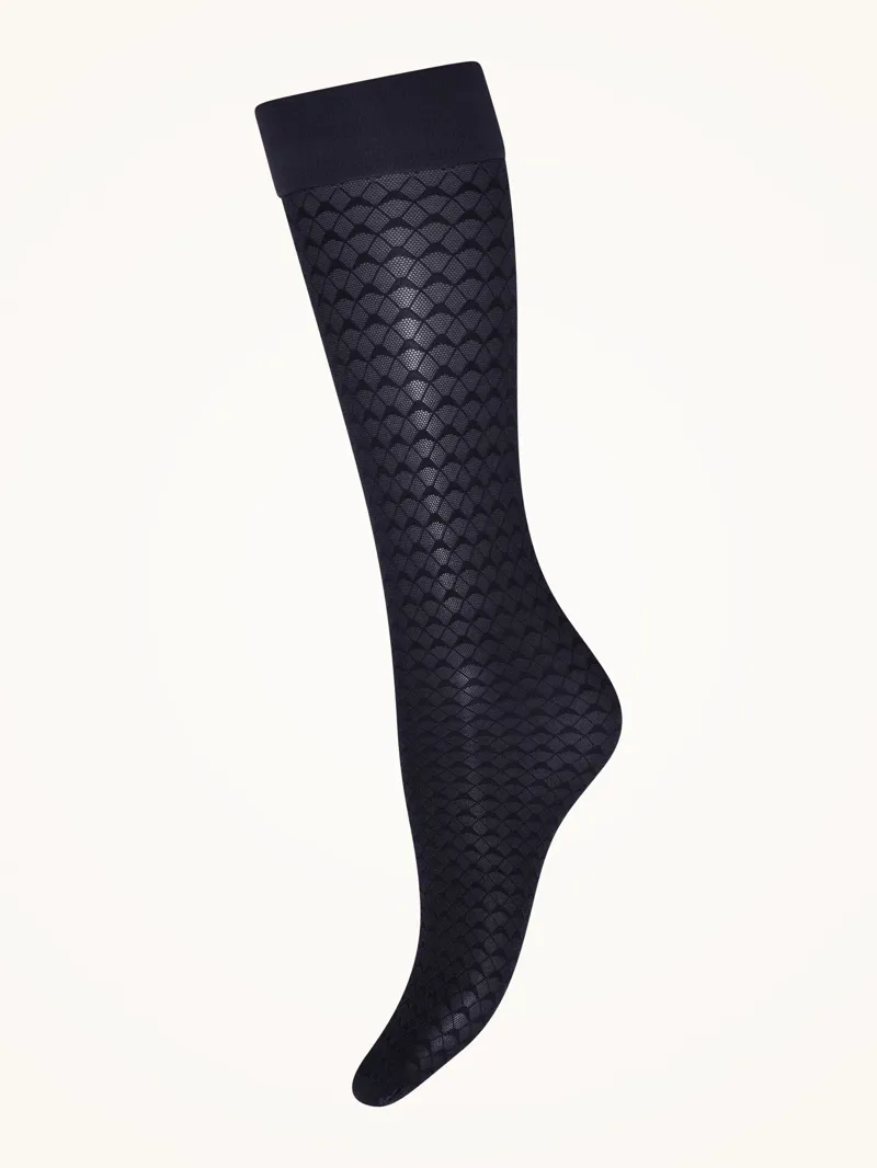 Wolford Graphic Pattern Knee Highs in Deep Night
