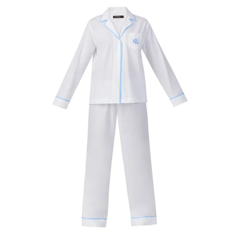 Ralph Lauren Classic White Pyjama in Blue Trim-3