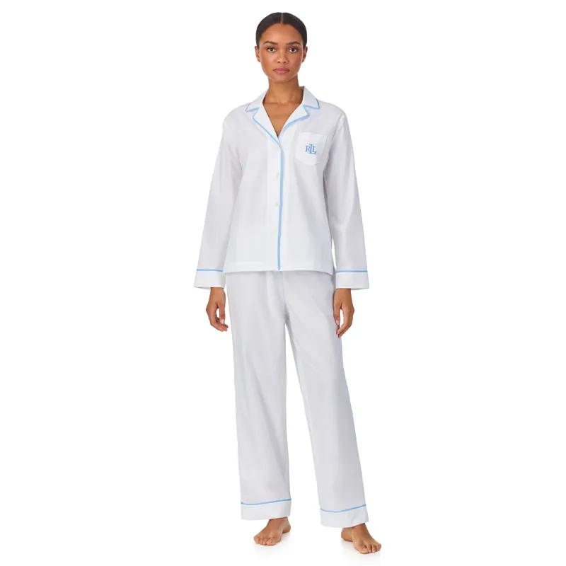 Ralph Lauren Classic White Pyjama in Blue Trim