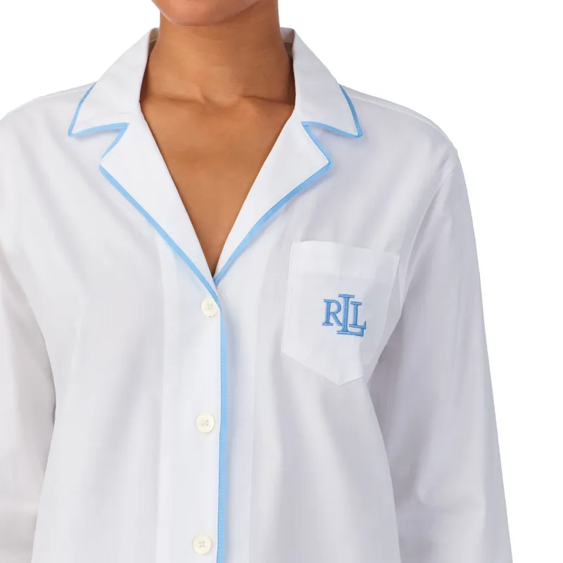 Ralph Lauren Classic White Pyjama in Blue Trim-2