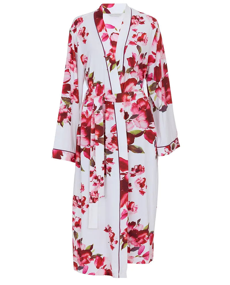 Cyberjammies Isabella Floral Long Dressing Gown in White