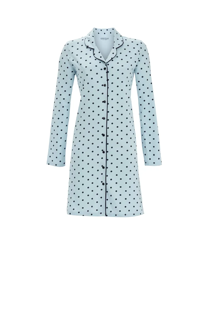 Ringella Spot Button Cotton Nightshirt in Ice Blue