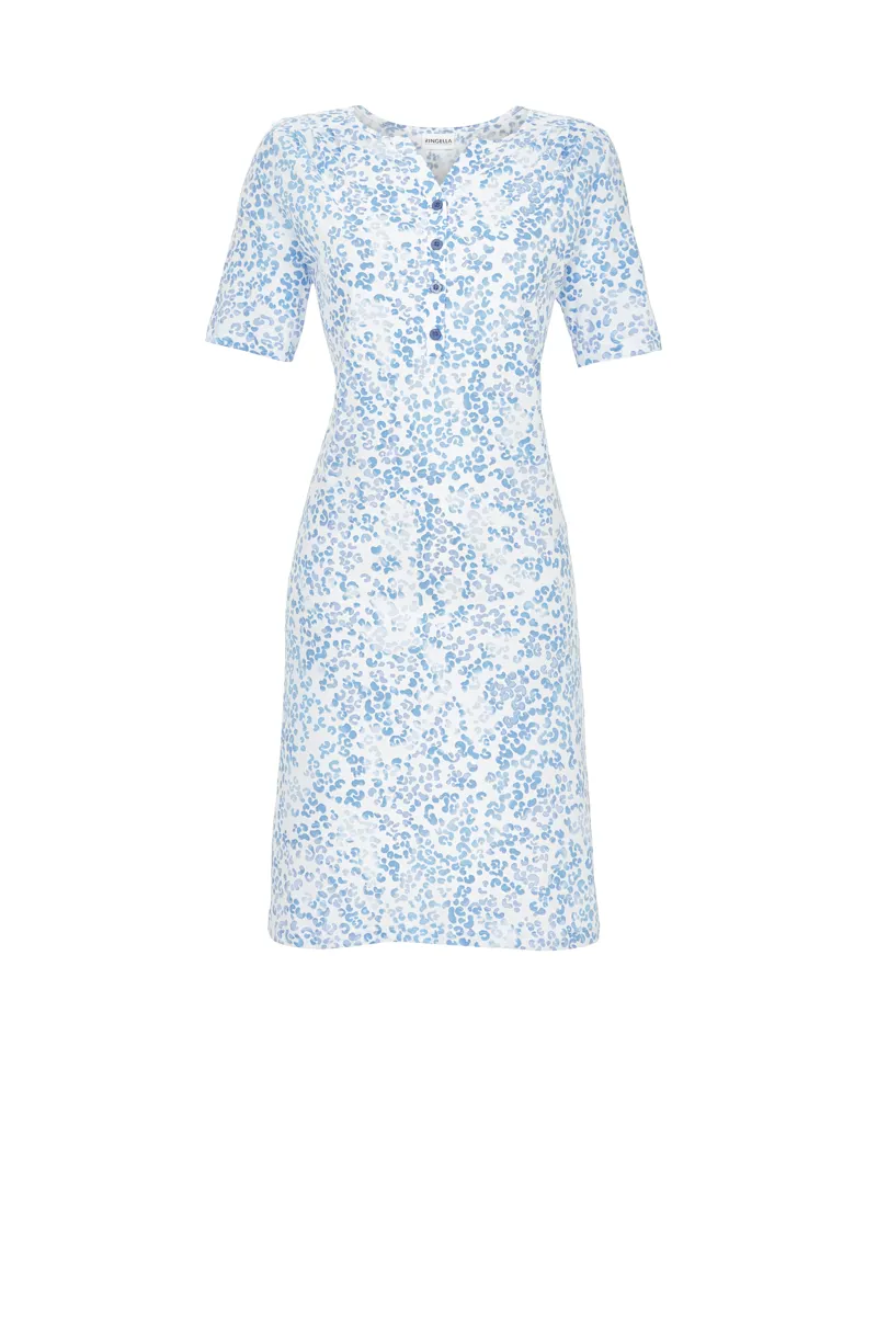 Ringella Button front Cotton Nightdress in Blue Speckle