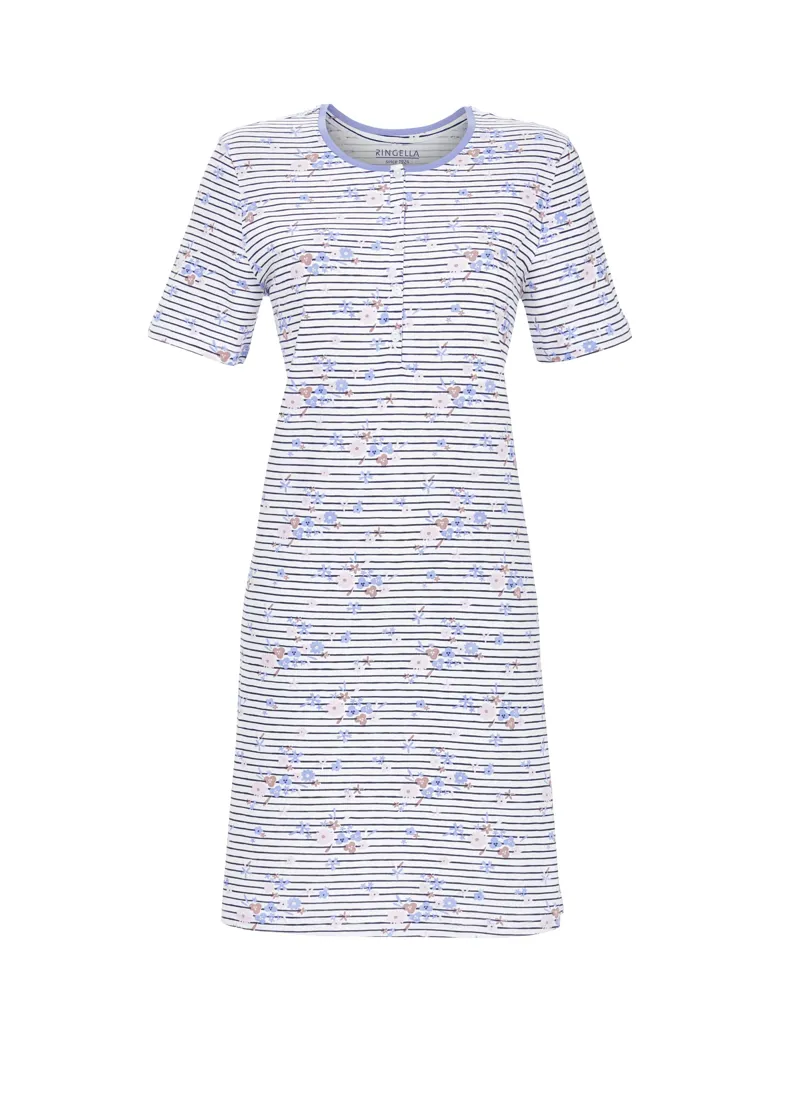 Ringella Striped Meadow Cotton Nightdress in Shadow