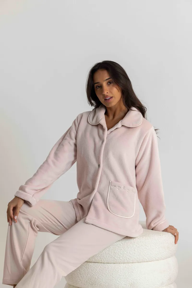 Mira Polar Fleece Bed Jacket in Pink-2