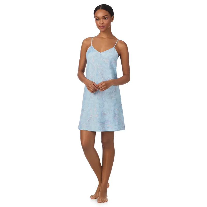 Ralph Lauren Paisley Satin Chemise in Aqua
