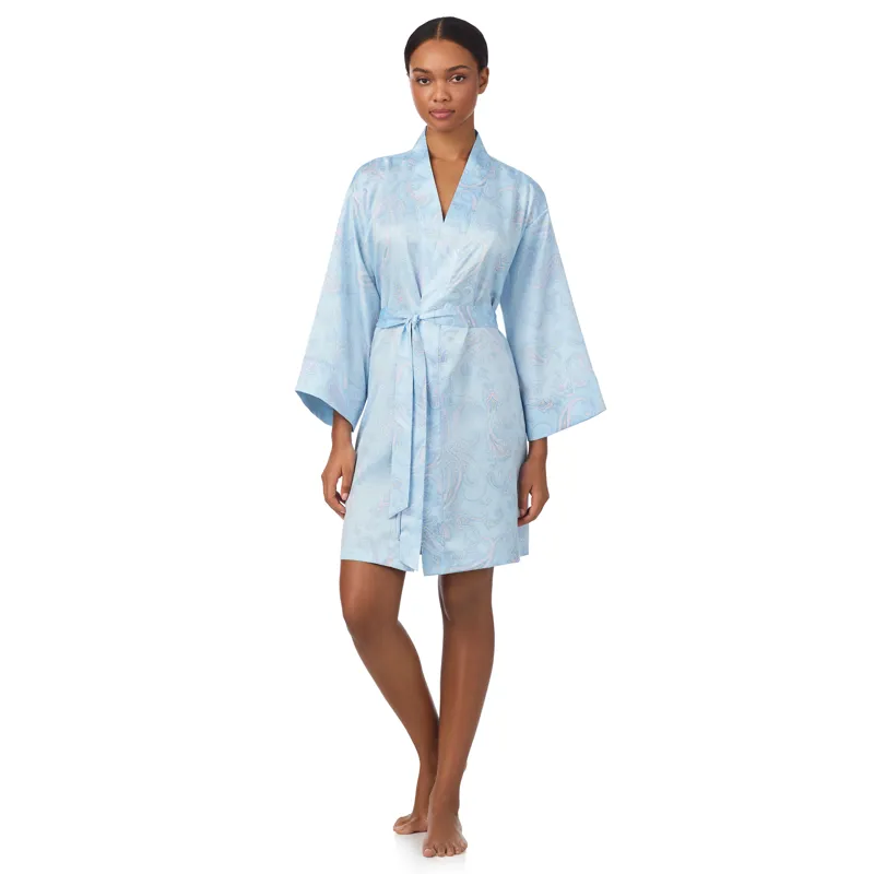 Ralph Lauren Paisley Satin Robe in Aqua