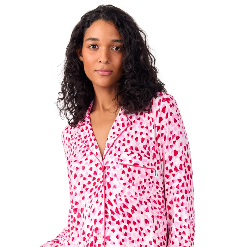 DKNY Classic Style Heart Print Jersey Pyjama in Pink-3
