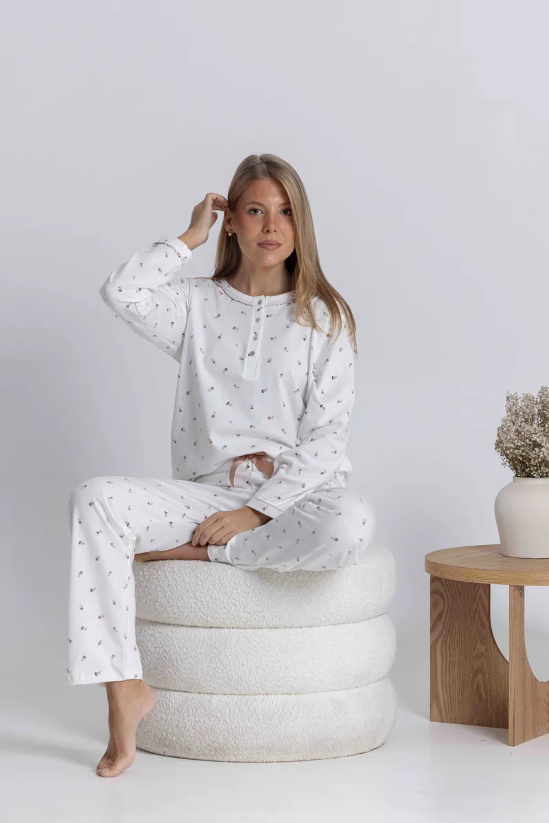 Mira Jersey Mini Flower Pyjama in Pearl-3