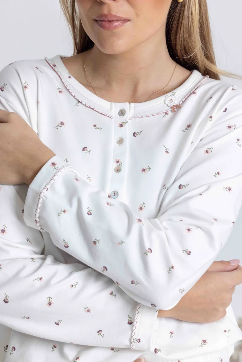 Mira Jersey Mini Flower Pyjama in Pearl-4