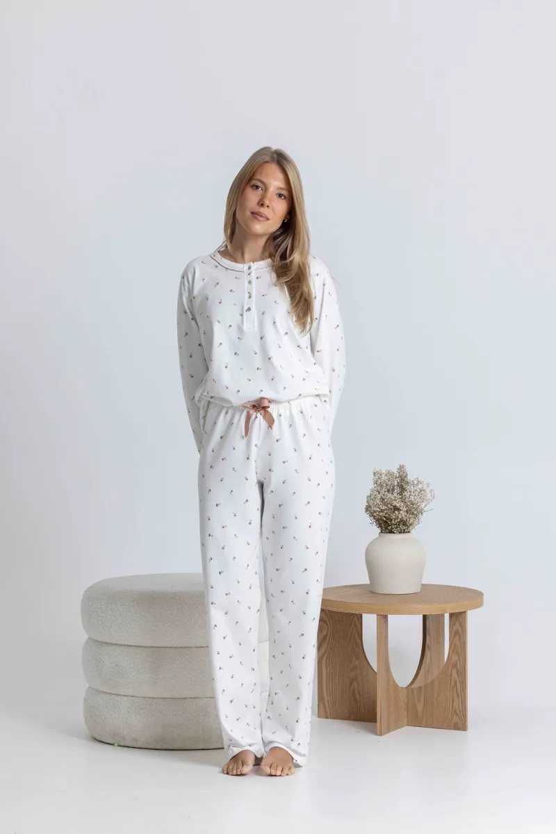 Mira Jersey Mini Flower Pyjama in Pearl