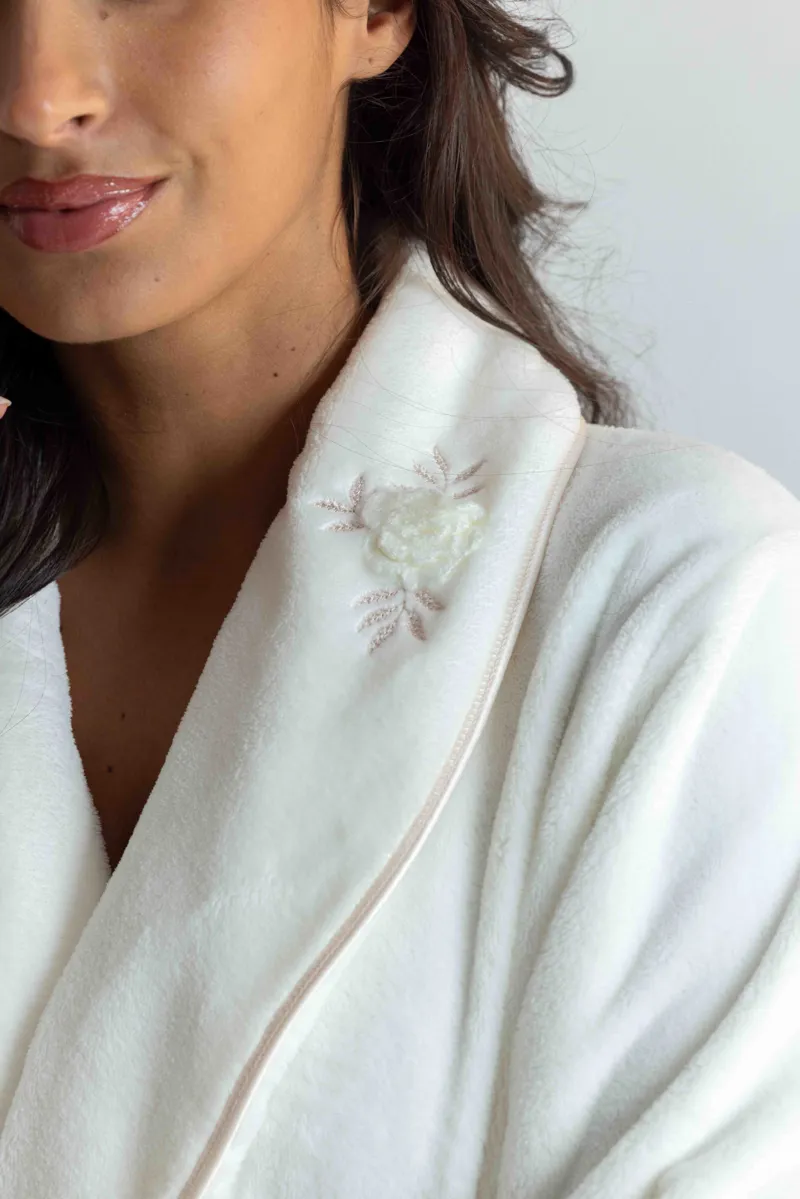 Mira Polar Fleece Rose Robe in Pearl-3
