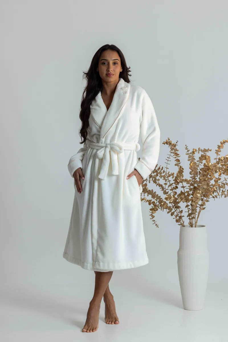 Mira Polar Fleece Rose Robe in Pearl