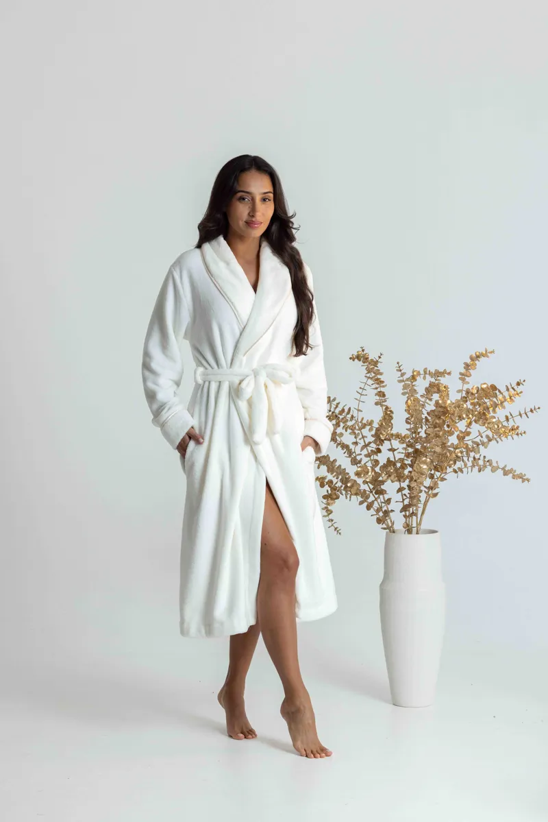 Mira Polar Fleece Rose Robe in Pearl-2