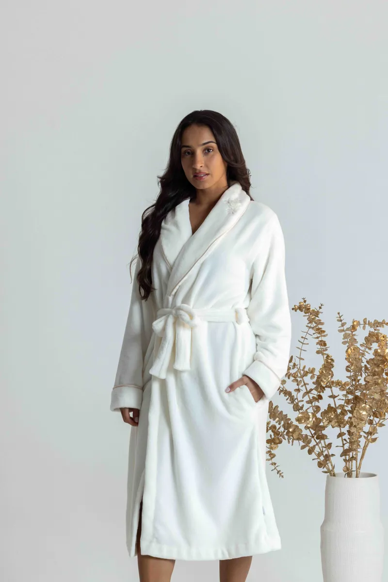 Mira Polar Fleece Rose Robe in Pearl-1