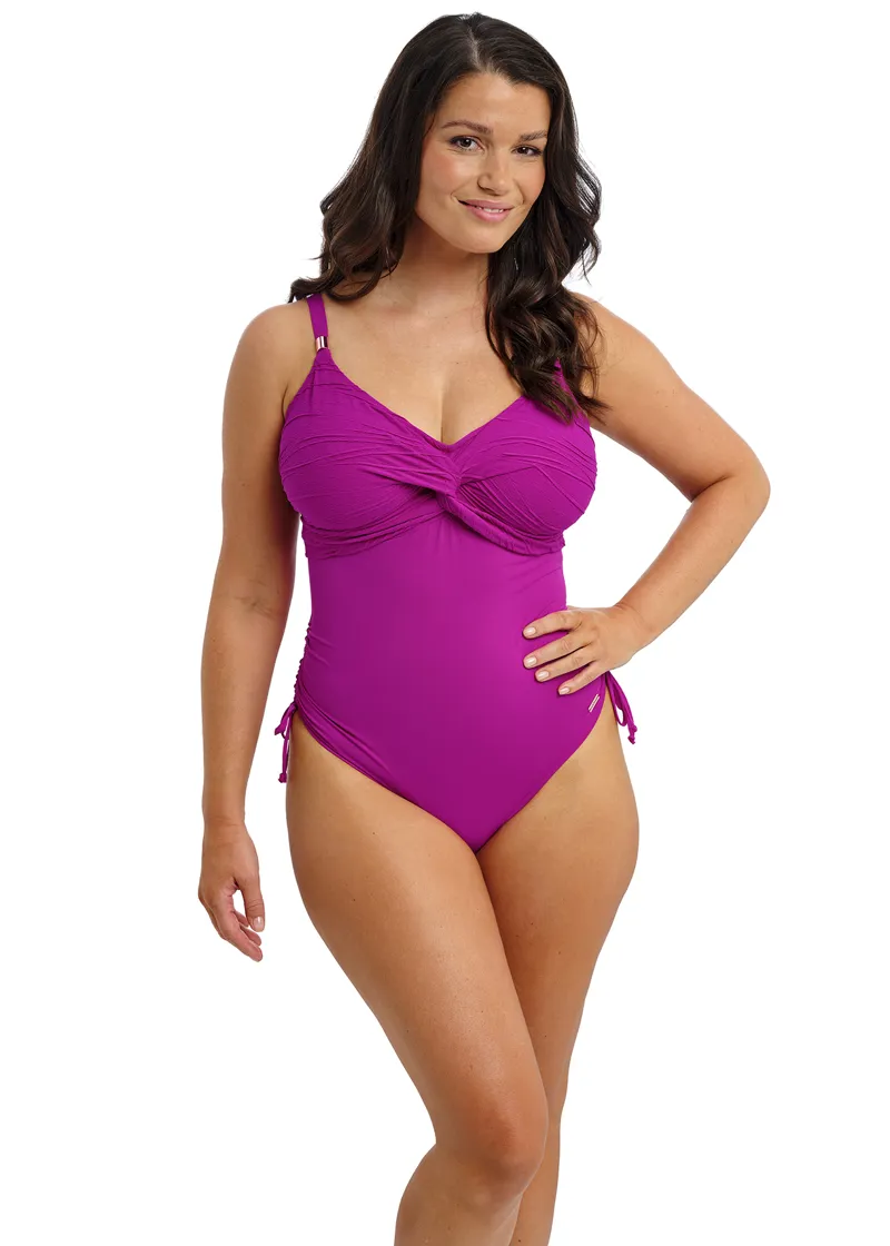 Fantasie Beach Waves Twist Front Swimsuit with Adjustable Leg in Bright Fushia-1