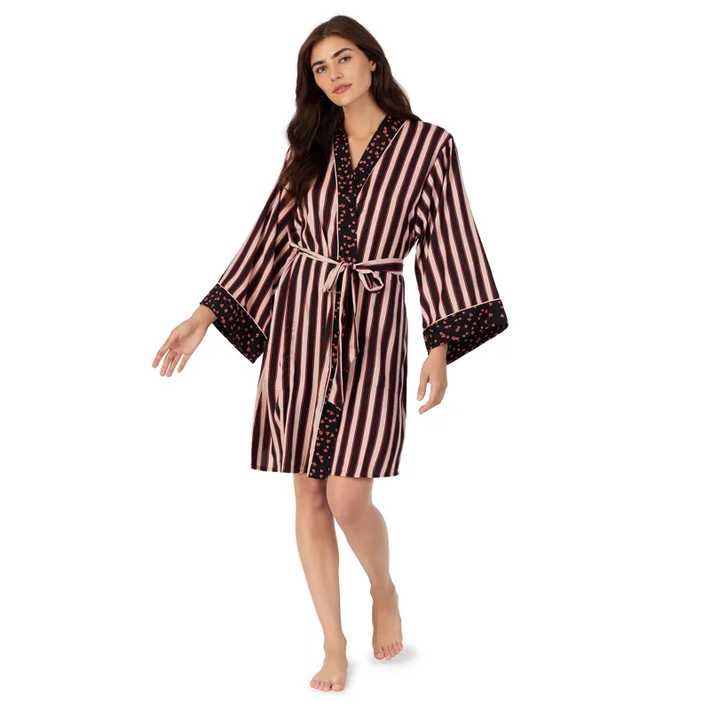 DKNY Love Satin Kimono Robe in Black Stripe
