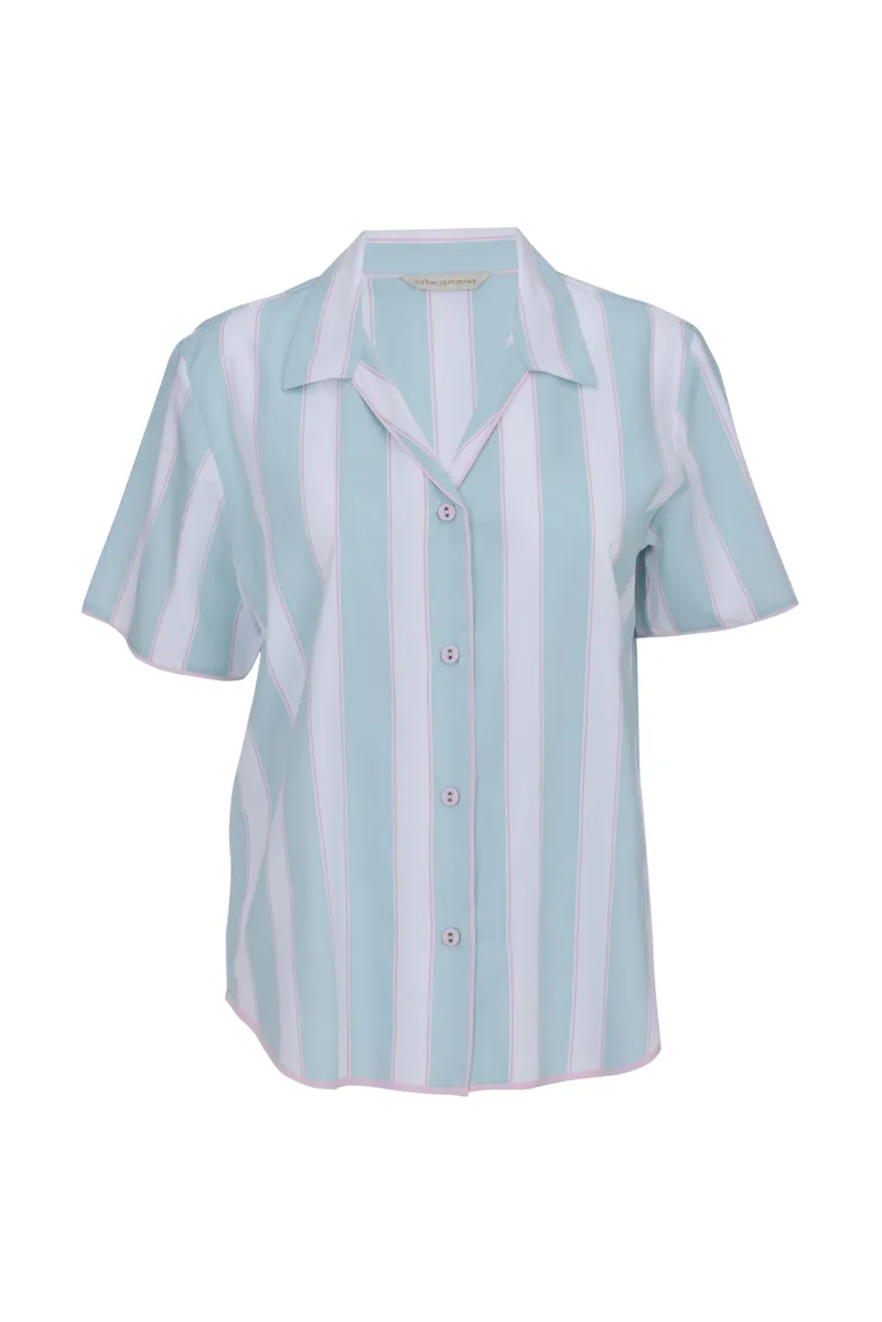 Cyberjammies Francesca Short Sleeve Pyjama Set in Mint Stripe-2