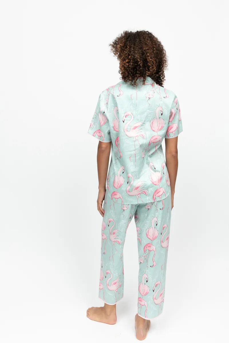 Cyberjammies Francesca Cropped Pyjama Set in Mint Flamingo-1