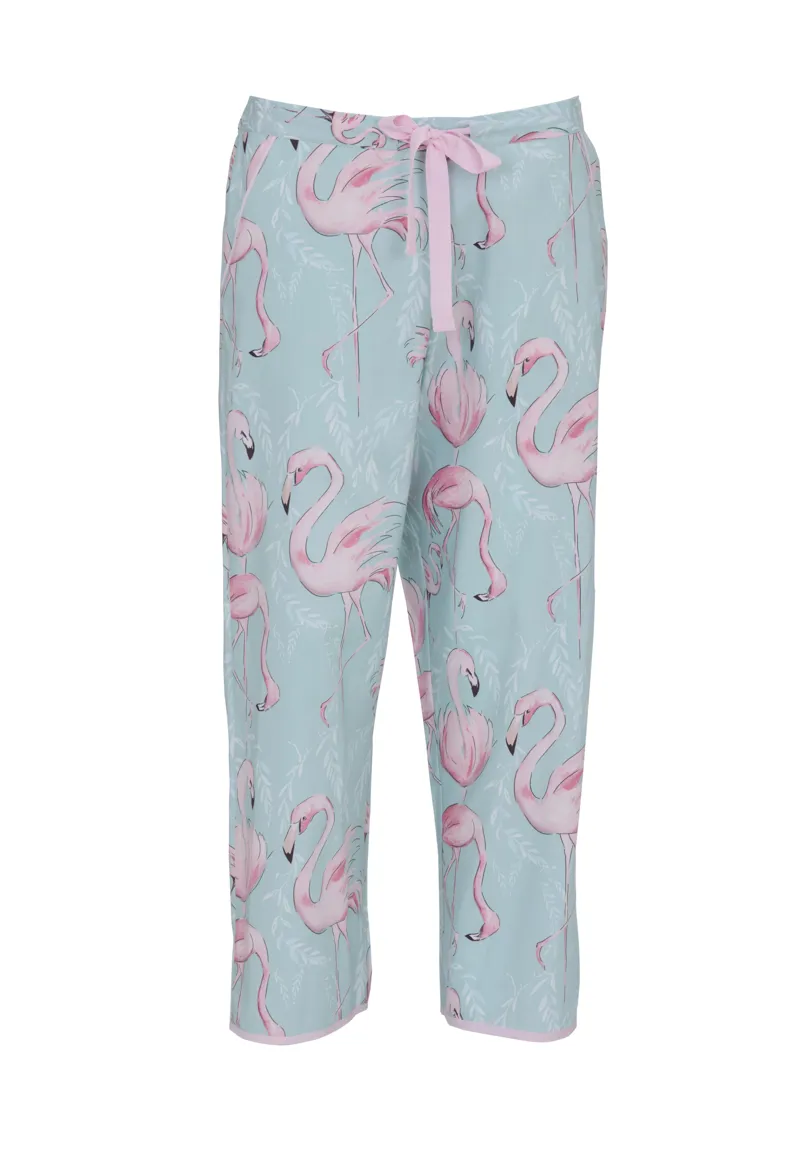 Cyberjammies Francesca Cropped Pyjama Set in Mint Flamingo-3