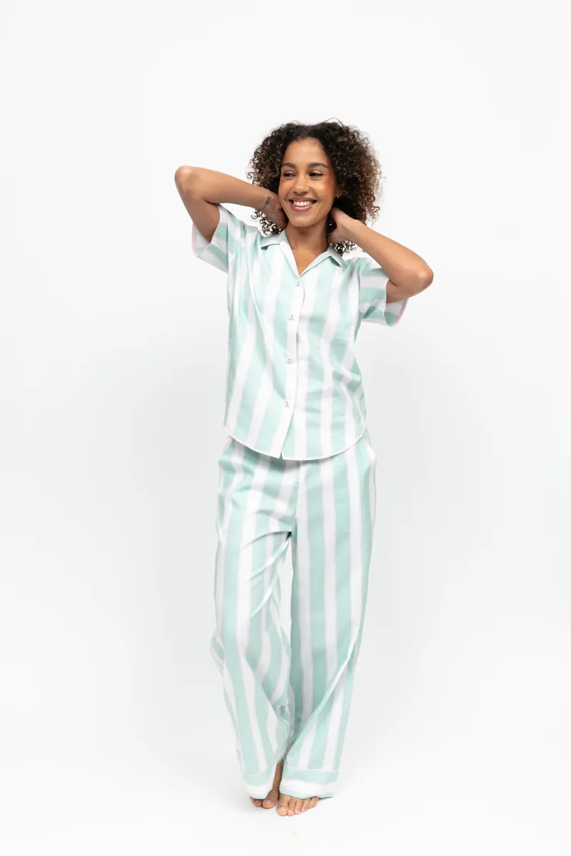 Cyberjammies Francesca Short Sleeve Pyjama Set in Mint Stripe