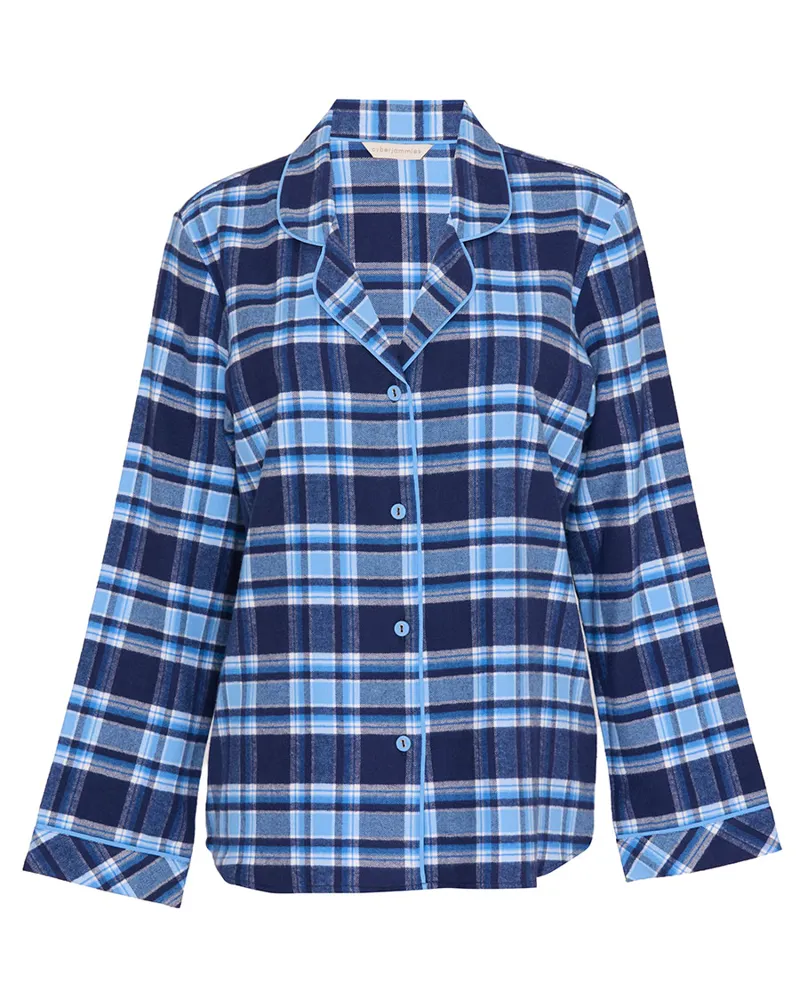 Cyberjammies Frosted Forest Brushed Check Pyjama in Navy-1