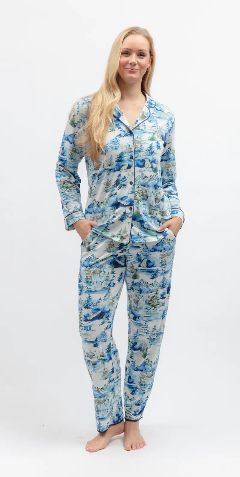 Cyberjammies Frosted Forest Jersey Pyjama in Blue