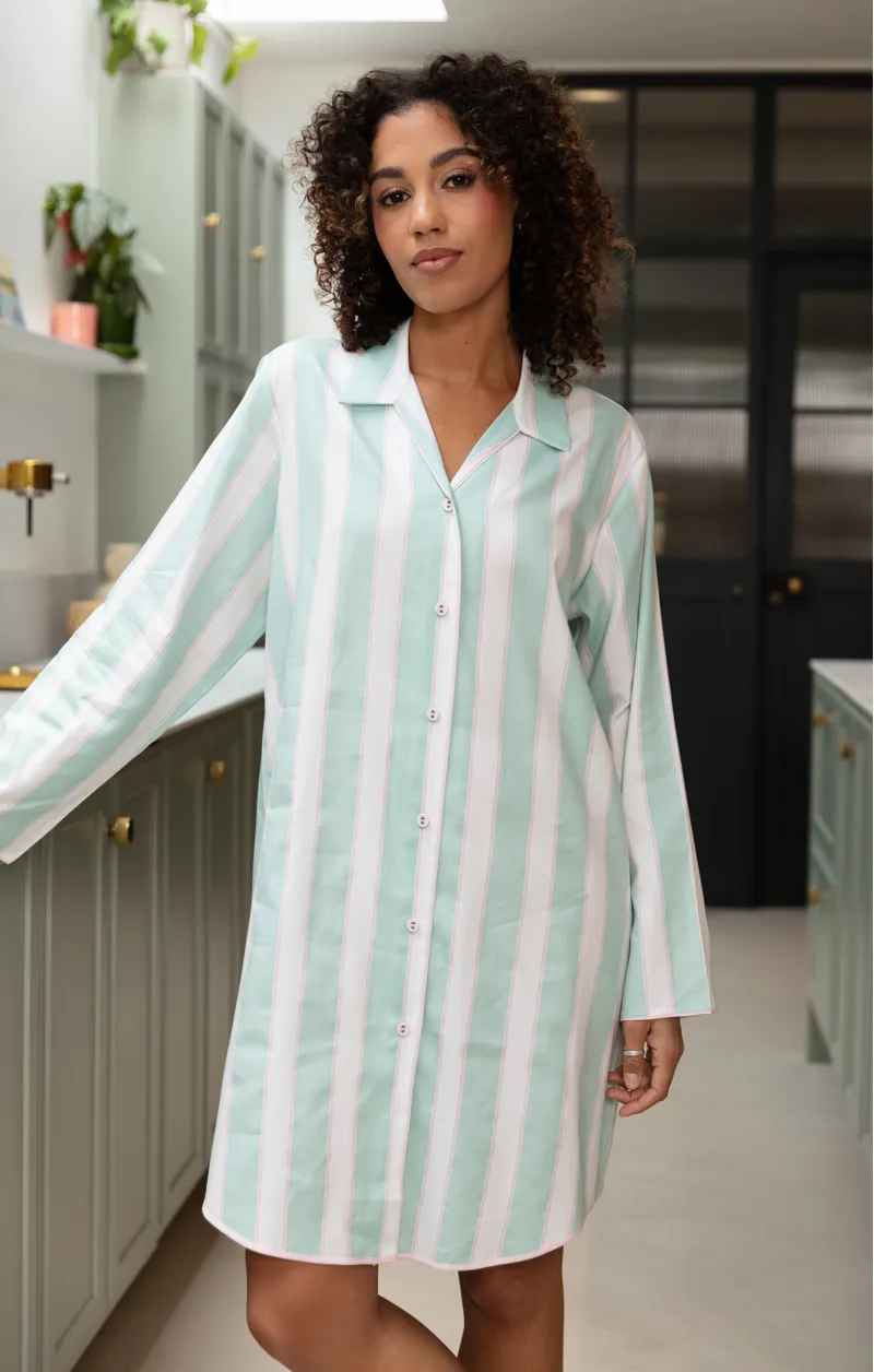 Cyberjammies Francesca Nightshirt in Mint Stripe-5